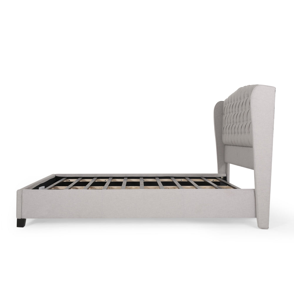 English Elm Queen Wingback Platform Bed Tufted Polyester Upholstery Solid Birch Legs Bedroom 60542.00LGY-Q-FULL BED