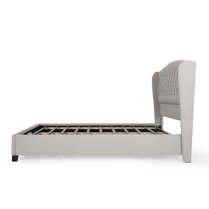 English Elm Queen Wingback Platform Bed Tufted Polyester Upholstery Solid Birch Legs Bedroom 60542.00LGY-Q-FULL BED