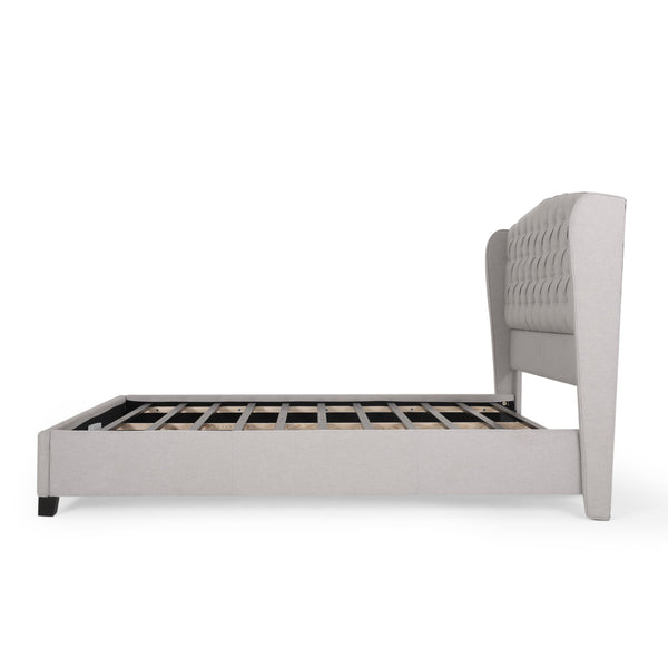 English Elm Queen Wingback Platform Bed Tufted Polyester Upholstery Solid Birch Legs Bedroom 60542.00LGY-Q-FULL BED