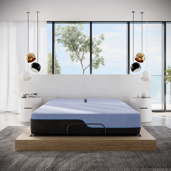 Legends Furniture Bridgevine Home 12 Inch Flex Head Adjustable King Size Hybrid 5-layer Latex Foam Mattress And Bed Frame Bundle Blue, Blue  Zrem-adj-axrmfl-fk