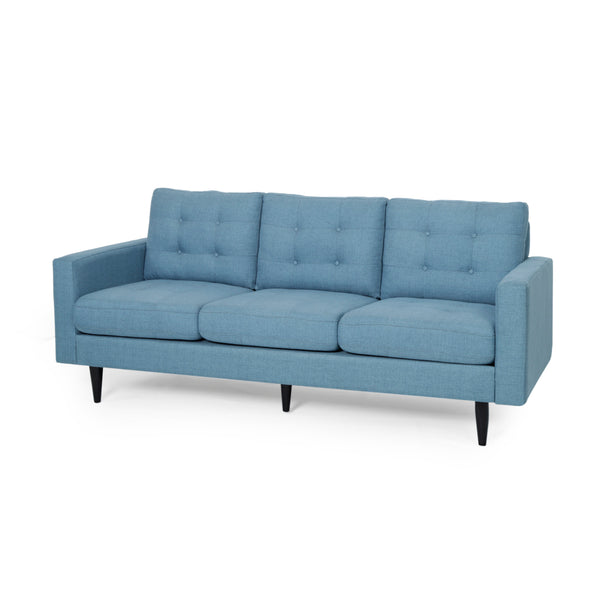 English Elm Jenny Button Tufted Waffle Stitch Fabric Sofa with Tapered Rubberwood Legs for Living Rooms 66890.00ABLU_66890.00BBLU