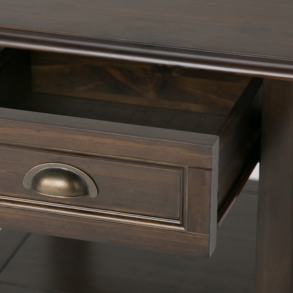 English Elm Burlington Handcrafted Mahogany Brown End Table with Drawer & Open Shelf, Distressed Faux Leather Top B136P159505