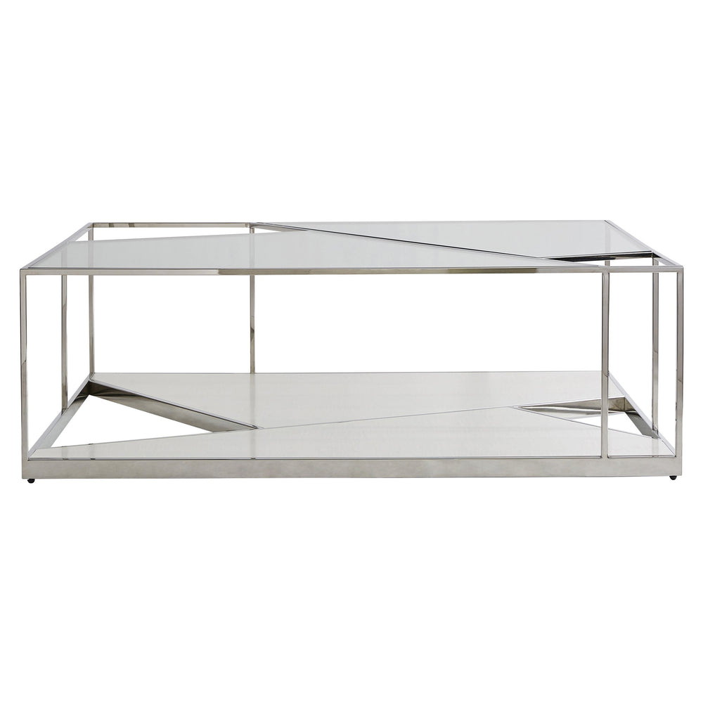 Bernhardt Bernhardt Maymont Cocktail Table — Tempered Glass Top, Polished Stainless Frame, Figured Sycamore Veneer Elegance 313011