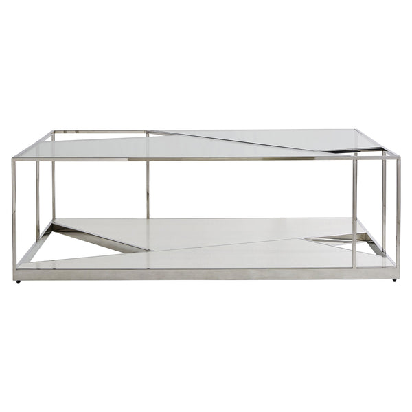 Bernhardt Bernhardt Maymont Cocktail Table — Tempered Glass Top, Polished Stainless Frame, Figured Sycamore Veneer Elegance 313011