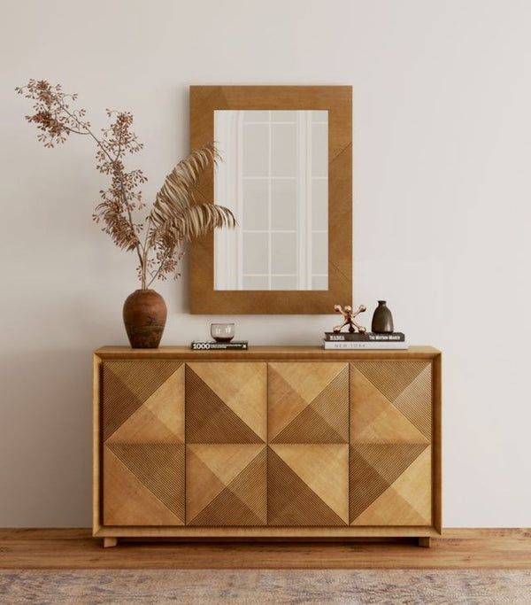 A.R.T. Furniture Loft Contemporary Buffet In Figured Maple - Stunning Design With Unique Patterned Doors For Storage Brown Material(S), Poplar,Rubberwood And Figured Maple Veneer 335250-1911