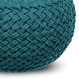 Hearth and Haven Aurorique Velvet Round Pouf with Button Tufted Pleated Top and Woven Detailed Sides B136P159291 Blue