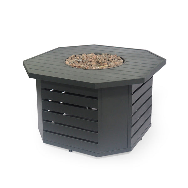 English Elm Octagon Iron Propane Fire Pit with Open Slat Design for Patio Gatherings 66596.00BLK-50K