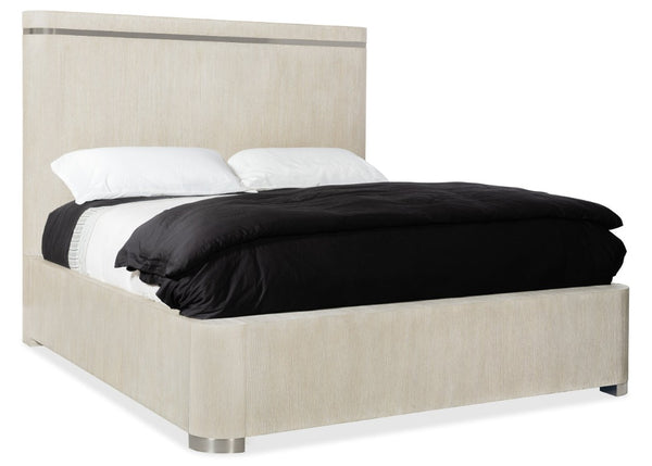 Hooker Furniture Modern Mood King Panel Bed With Oak Veneer & Pewter Inlay — Modern Contemporary Statement Piece Light Brown 6850-90266-80