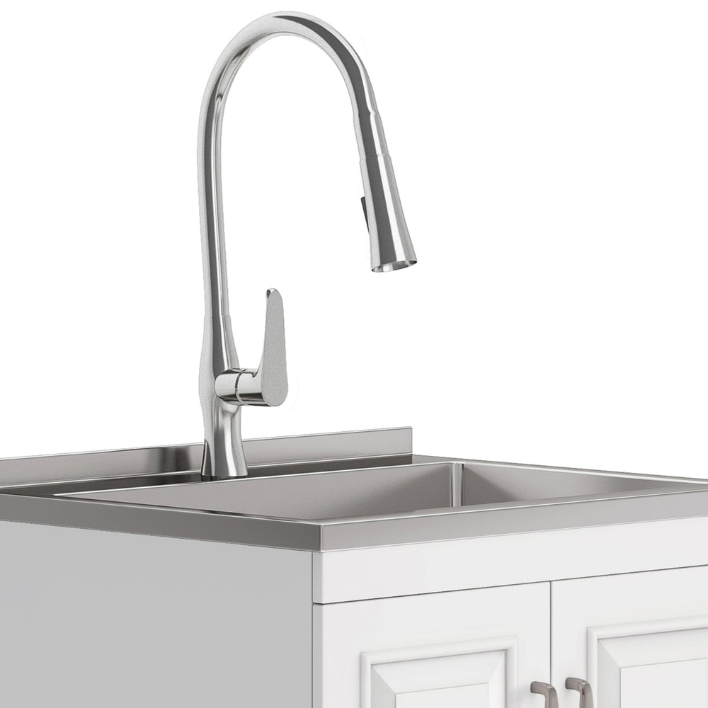 English Elm Darwin Deluxe 24" Laundry Cabinet With Stainless Steel Sink & Pull-Out Faucet For Easy Cleanup B136P158793