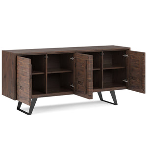 English Elm Lowry Large 4-Door Sideboard Buffet - Distressed Charcoal Brown Acacia Wood, Modern Industrial Design B136P158890