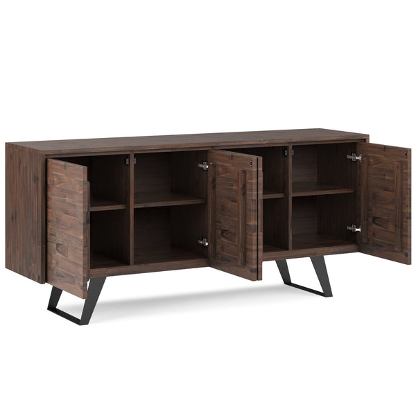 English Elm Lowry Large 4-Door Sideboard Buffet - Distressed Charcoal Brown Acacia Wood, Modern Industrial Design B136P158890