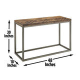 Steve Silver Lorenza Rustic Acacia Wood Sofa Table in Brown with Chevron Pattern Top & Metal Base - 18 x 48 x 30