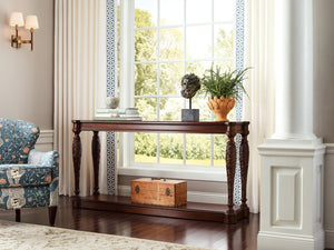 Hooker Furniture Charleston Maraschino Cherry Console Table With Carved Leaf Legs, Solid-Edge Top & Finished All Sides — Elegant Hallway Focal Point 6750-80451-85