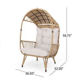English Elm Christopher Knight Home® - MALIA Wicker Standing Basket Chair with Water-Resistant Cushion, Iron Frame, Handcrafted Outdoor Cozy Retreat Brown+Beige 68018.00LBGE
