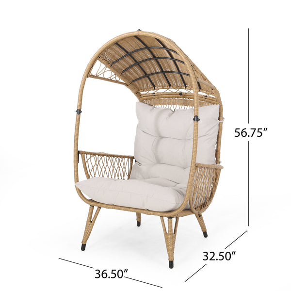 English Elm Christopher Knight Home® - MALIA Wicker Standing Basket Chair with Water-Resistant Cushion, Iron Frame, Handcrafted Outdoor Cozy Retreat Brown+Beige 68018.00LBGE