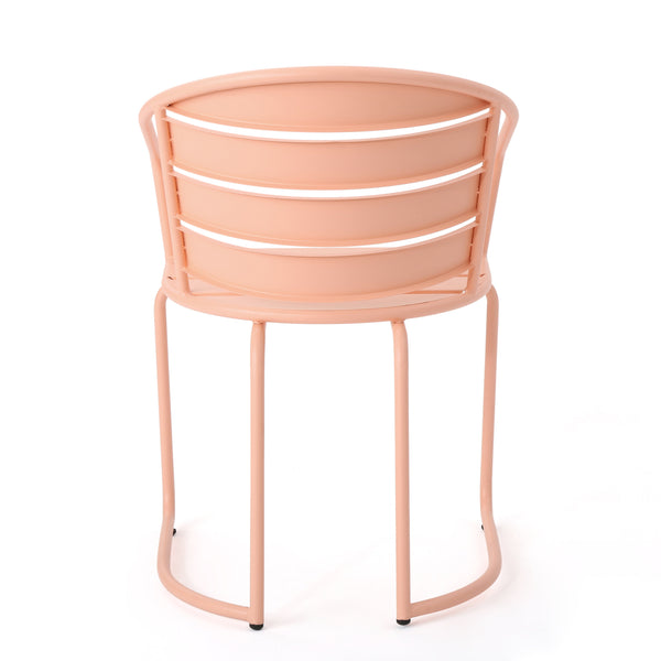 English Elm Santa Monica Outdoor Bistro Set Powder Coated Iron Oval Table Two Slat Chairs Patio Coral 62015.00CRL