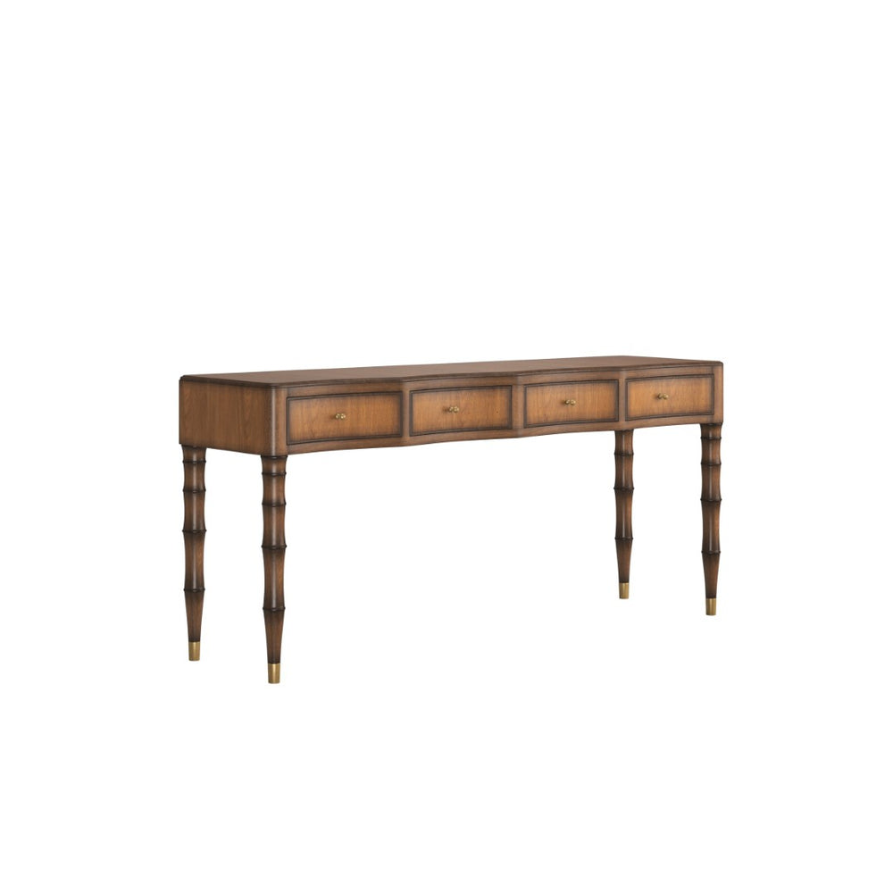 A.R.T. Furniture Harbor Sofa Table - Elegant Entryway Console with Bamboo Legs, Brass Accents & 4 Smooth-Gliding Drawers 338314-2731