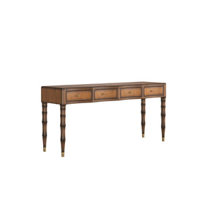 A.R.T. Furniture Harbor Sofa Table - Elegant Entryway Console with Bamboo Legs, Brass Accents & 4 Smooth-Gliding Drawers 338314-2731