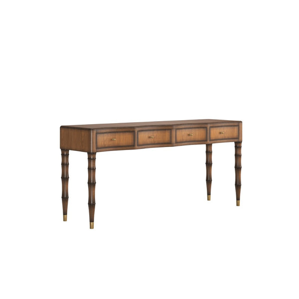 A.R.T. Furniture Harbor Sofa Table - Elegant Entryway Console with Bamboo Legs, Brass Accents & 4 Smooth-Gliding Drawers 338314-2731