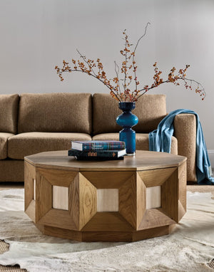 Hooker Furniture Commerce Decagon Cocktail Table With Marble Insets, Oak Finish & Plinth Base For Modern Luxe Rooms 7228-80237-80