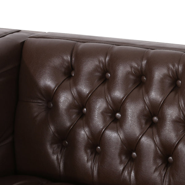 English Elm Christopher Knight Home® - 3 Seater Sofa - Contemporary Mid-Century Design With Button-Tufted Comfort, Dark Brown Pu Upholstery 72144.00ADBRN_72144.00BDBRN