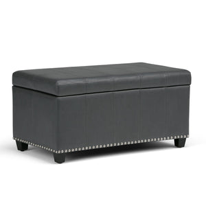 English Elm Amelia Storage Ottoman Bench with Hidden Compartment, Nailhead Trim, Stitched Faux Leather Seat Dark Gray B136P159108