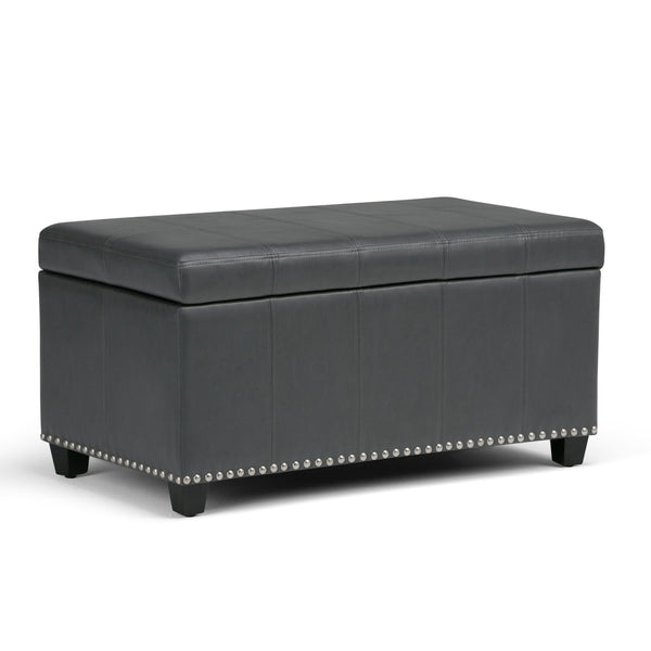 English Elm Amelia Storage Ottoman Bench with Hidden Compartment, Nailhead Trim, Stitched Faux Leather Seat Dark Gray B136P159108