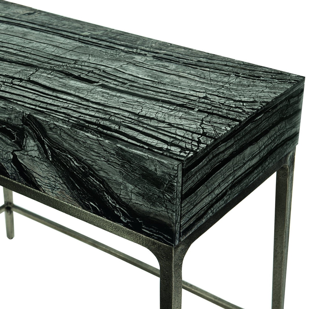 Bernhardt Bernhardt Linea Black Forest Marble Nightstand With Textured Graphite Base, Push-Open Drawer Elegance 384216