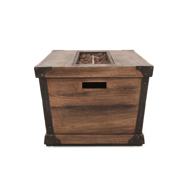 English Elm Outdoor Concrete Rectangle Fire Table 56 Inch Propane Pit with Wood Grain Finish 63263.00-50K