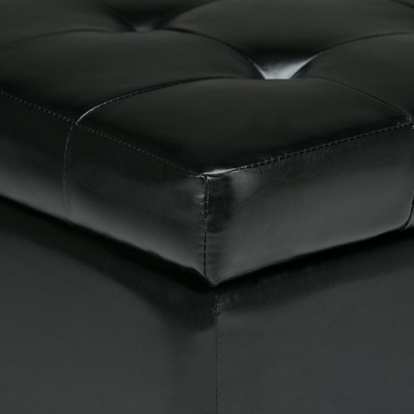 English Elm Cosmopolitan Storage Ottoman - Stylish Midnight Black Faux Leather With Safe Storage & Seating B136P159762