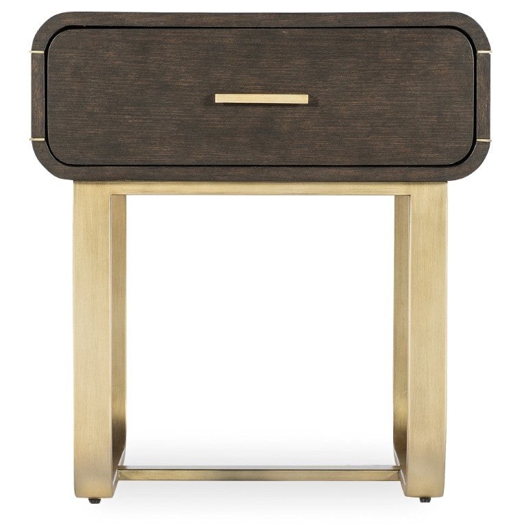 Hooker Furniture Commerce Metropolitan End Table With Dark Oak Veneer, Gold Base, Soft-Close Drawer & Distressed Finish 7228-80188-85