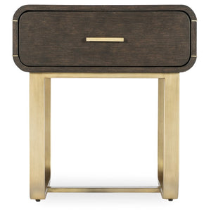 Hooker Furniture Commerce Metropolitan End Table With Dark Oak Veneer, Gold Base, Soft-Close Drawer & Distressed Finish 7228-80188-85