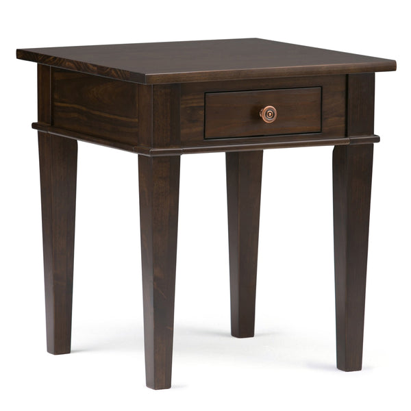 English Elm Carlton End Table – Handcrafted Dark Tobacco Brown With Drawer, Tapered Legs & Versatile Design B136P158133