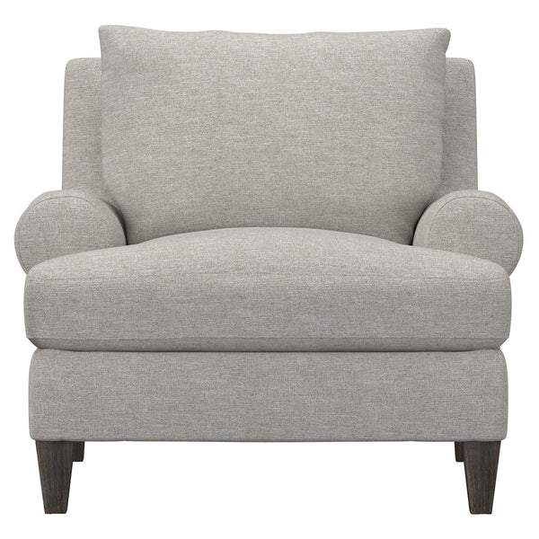 Bernhardt Bernhardt Isabella Chair — Plush Gray Transitional Lounge Seating With Rolled Arms, Exposed Wood Legs (Made-To-Order) P4612B
