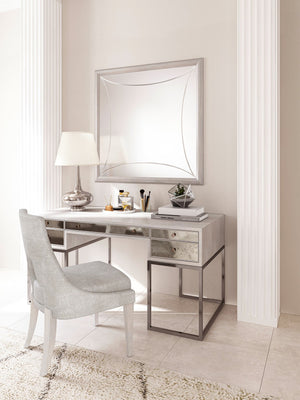 A.R.T. Furniture Mezzanine Writing Desk In Dove Gray - Chic Antique Mirror & Metal Base With 5 Storage Drawers Light Gray Parawood And Poplar Solids,Maple Veneer,Mirror,Steel 325421-2249