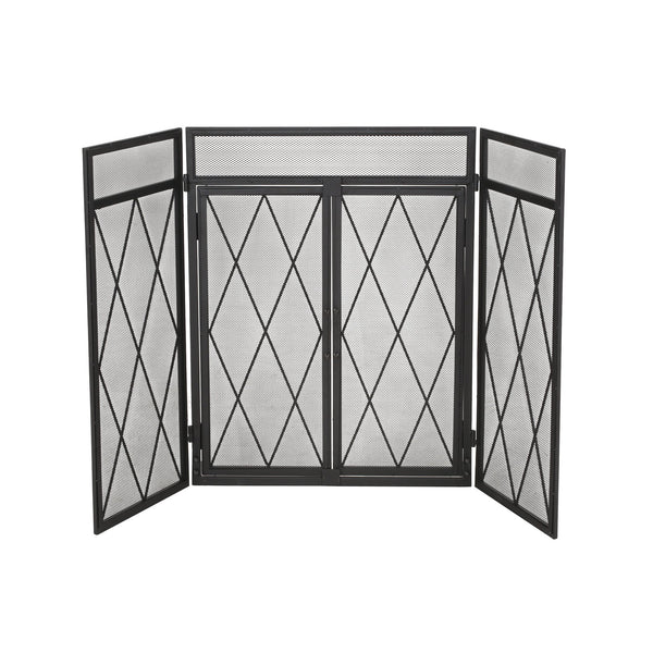 English Elm Christopher Knight Home® - FOLDING Folding Screen with Door Matte Black Iron Room Divider Privacy Panel Durable 34.25x28.25x4.5" 67300.00MTBLK