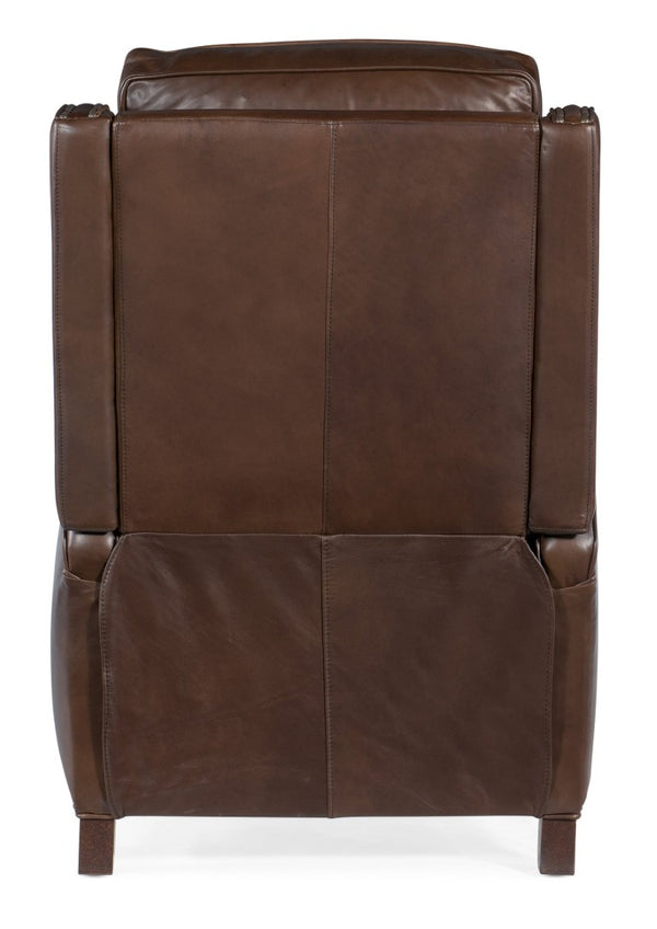 Hooker Furniture Rylea Valencia Top-Grain Leather Manual Push Back Recliner With Wingback, Nailhead Trim & Spool Feet Dark Brown RC216-PB-088