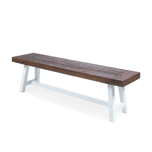 English Elm Dark Acacia Slatted Dining Bench Handcrafted with Iron Frame for Farmhouse Spaces Brown White 54562.00SBRN