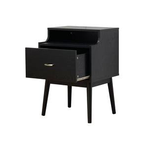English Elm Christopher Knight Home® - DISA Mid-Century 1-Drawer Nightstand in Black Faux Wood with Splayed Legs, Silver Pull, Compact Storage 71156.00BLK