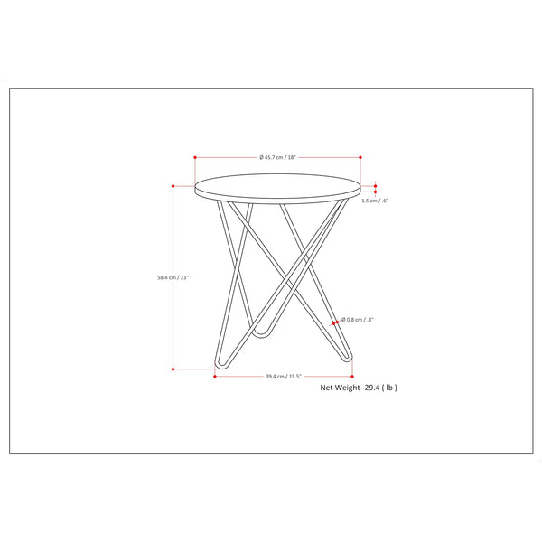 English Elm Gabon Marble Accent Table White Top with Gold Hairpin Legs — Modern End/Side Table, 18" H B136P159932