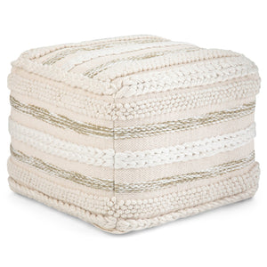 English Elm Sommer Handcrafted Square Pouf Natural Fabric Woven Texture, Supportive Polystyrene Fill, Multiuse Seat Beige B136P159327