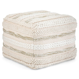 Hearth and Haven Zenarique Handcrafted Cotton Woven Pinstripe Pouf B136P159327 Natural
