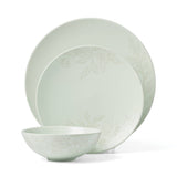 Oneida Roseto 12-Piece Stoneware Dinner Set, Embossed Sage Green, Dishwasher Safe