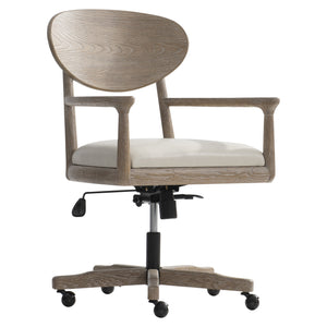 Bernhardt Bernhardt Midcentury Aventura Office Chair With Leather Seat, Sculpted Wood Frame, Tilt & Swivel D11012