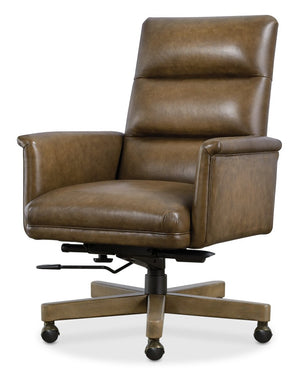 Hooker Furniture Starling Executive Swivel Tilt Chair With Semi-Aniline Top-Grain Leather, Channeled Back & Wood Base Brown EC822-078