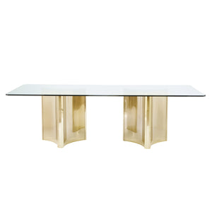 Bernhardt Bernhardt Sculptural Abbott Rectangular Dining Table With Glass Top & Patinated Brass Pedestals, 100"W K1407