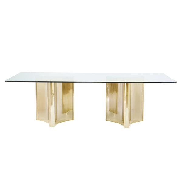Bernhardt Bernhardt Sculptural Abbott Rectangular Dining Table With Glass Top & Patinated Brass Pedestals, 100"W K1407