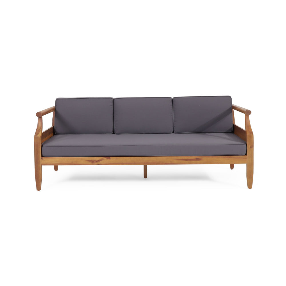 English Elm Christopher Knight Home® - ASTON Teak 3 Seater Sofa — Mid-Century Acacia Wood Frame, Slat Design & Water-Resistant Cushions 73001.00DGRY