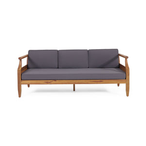 English Elm Christopher Knight Home® - ASTON Teak 3 Seater Sofa — Mid-Century Acacia Wood Frame, Slat Design & Water-Resistant Cushions 73001.00DGRY