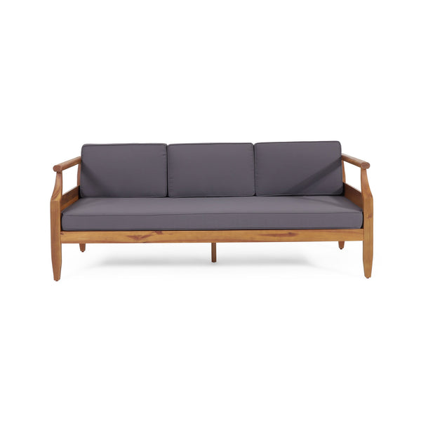 English Elm Christopher Knight Home® - ASTON Teak 3 Seater Sofa — Mid-Century Acacia Wood Frame, Slat Design & Water-Resistant Cushions 73001.00DGRY